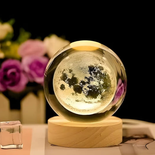 Dillicart™Moon Crystal Ball LED Night Light with Wooden Base | Decorative Table Lamp
